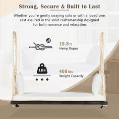 Bellemave® Outdoor Wooden Porch Swing – 2 - Seat Hanging Bench with Cushion & Pillows, Brown - Bellemave