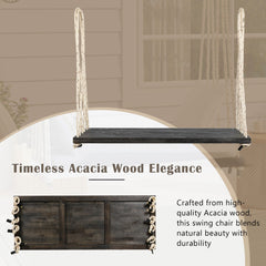 Bellemave® Outdoor Wooden Porch Swing – 2 - Seat Hanging Bench with Cushion & Pillows, Brown - Bellemave