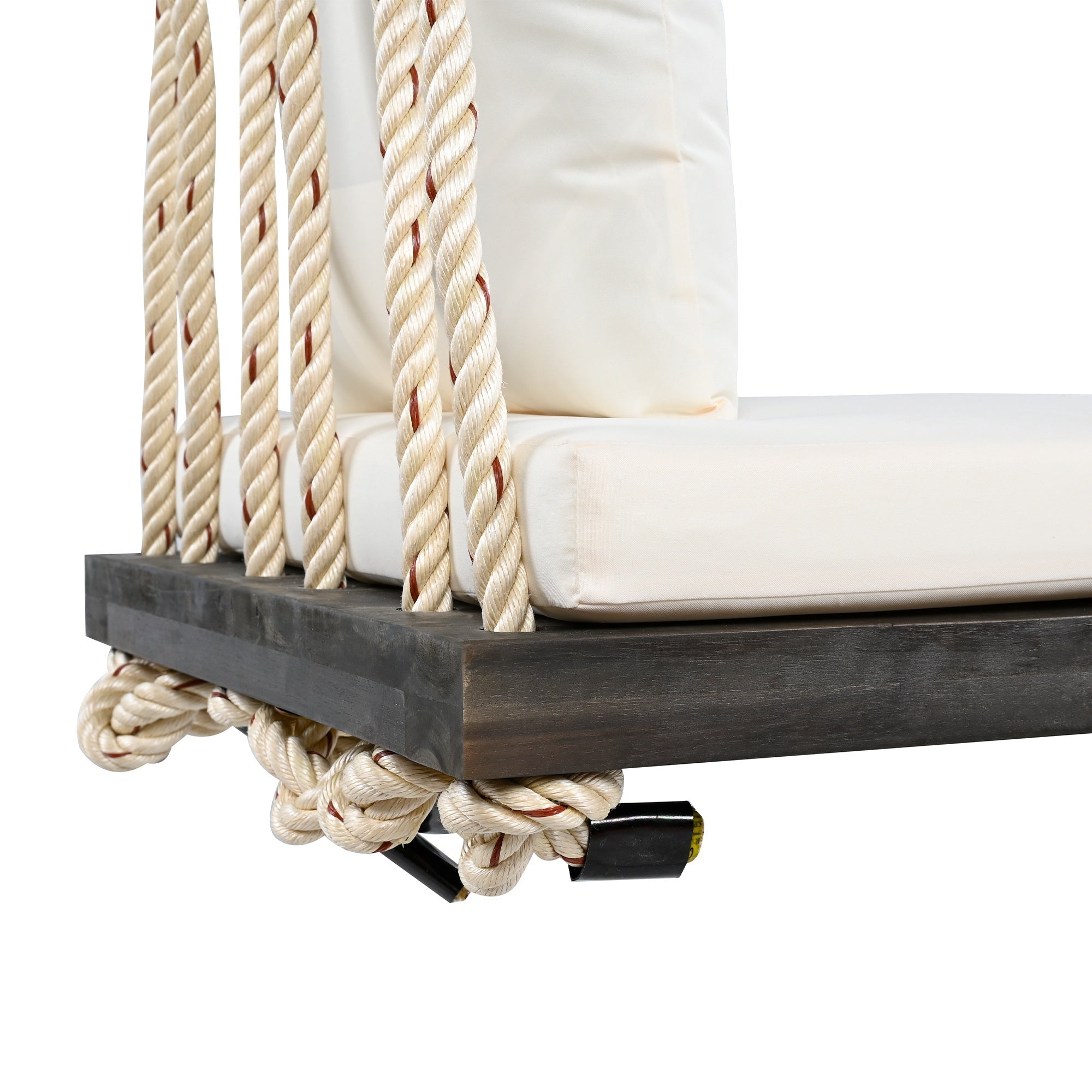 Bellemave® Outdoor Wooden Porch Swing – 2 - Seat Hanging Bench with Cushion & Pillows, Brown - Bellemave