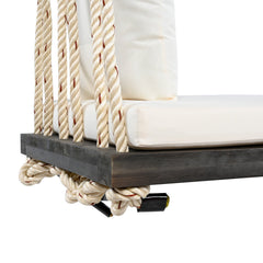 Bellemave® Outdoor Wooden Porch Swing – 2 - Seat Hanging Bench with Cushion & Pillows, Brown - Bellemave