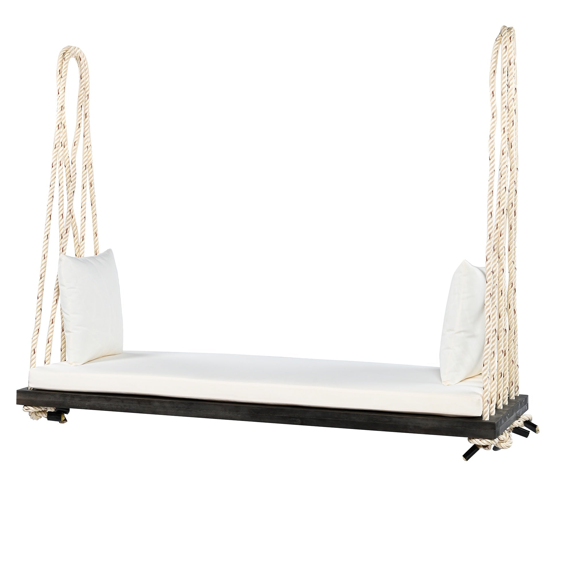 Bellemave® Outdoor Wooden Porch Swing – 2 - Seat Hanging Bench with Cushion & Pillows, Brown - Bellemave