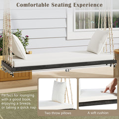 Bellemave® Outdoor Wooden Porch Swing – 2 - Seat Hanging Bench with Cushion & Pillows, Brown - Bellemave