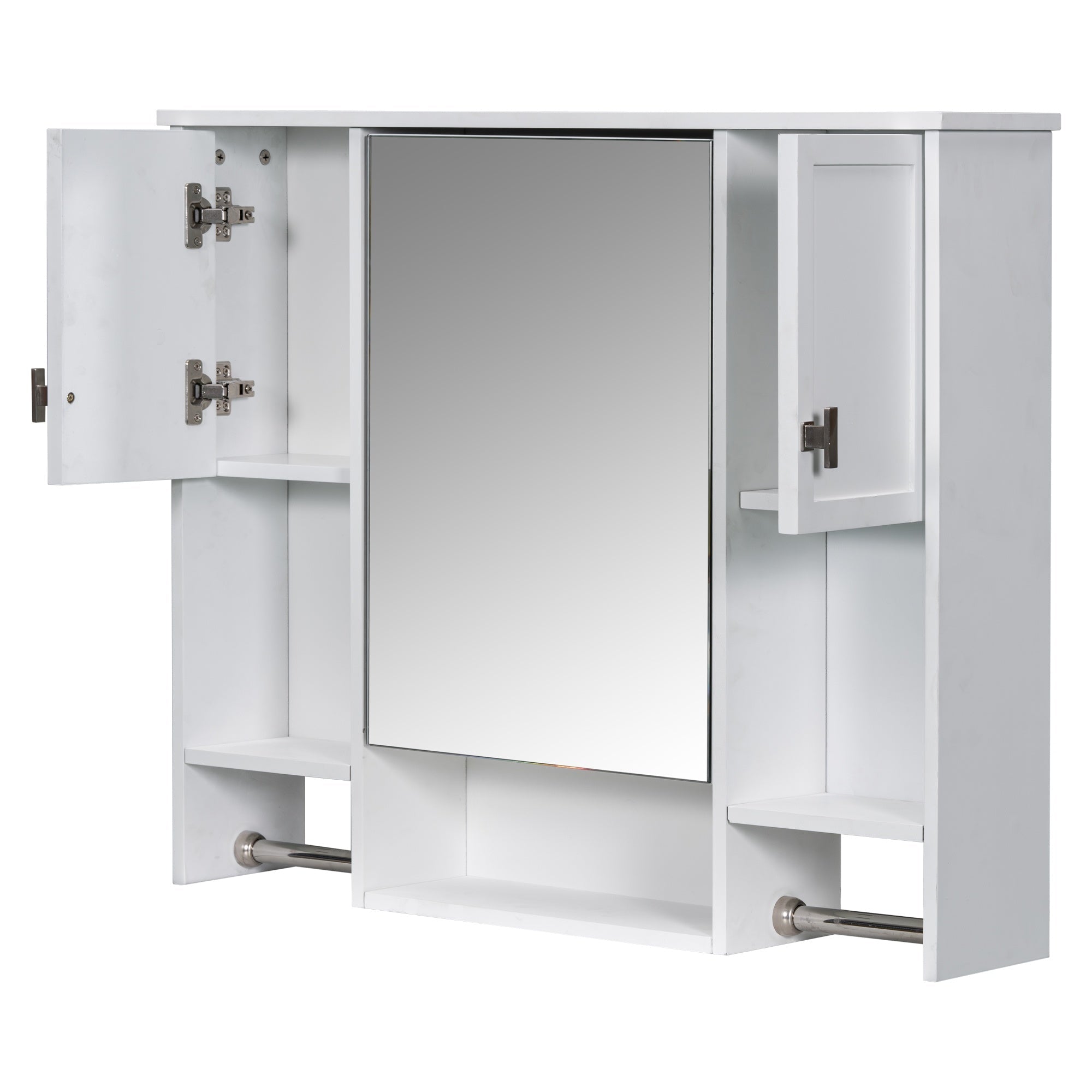 Bellemave® Over The Toilet Bathroom Cabinet with Mirror, Side Cabinet & Towel Bar – Wall Mounted Storage, 35"W x 28.7"H - Bellemave