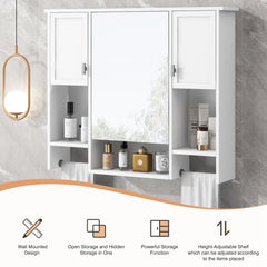 Bellemave® Over The Toilet Bathroom Cabinet with Mirror, Side Cabinet & Towel Bar – Wall Mounted Storage, 35"W x 28.7"H - Bellemave