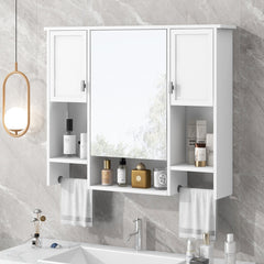 Bellemave® Over The Toilet Bathroom Cabinet with Mirror, Side Cabinet & Towel Bar – Wall Mounted Storage, 35"W x 28.7"H - Bellemave