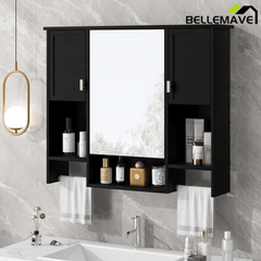 Bellemave® Over The Toilet Bathroom Cabinet with Mirror, Side Cabinet & Towel Bar – Wall Mounted Storage, 35"W x 28.7"H - Bellemave