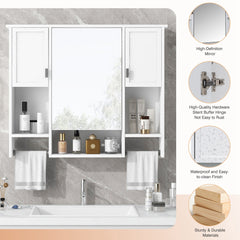 Bellemave® Over The Toilet Bathroom Cabinet with Mirror, Side Cabinet & Towel Bar – Wall Mounted Storage, 35"W x 28.7"H - Bellemave