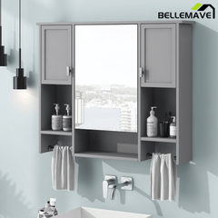 Bellemave® Over The Toilet Bathroom Cabinet with Mirror, Side Cabinet & Towel Bar – Wall Mounted Storage, 35"W x 28.7"H - Bellemave