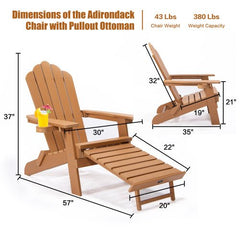 Bellemave® Oversized Folding Adirondack Chair with Pullout Ottoman with Cup Holder - Bellemave