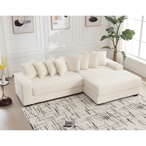 Bellemave® Oversized Two - Piece L Shaped Corduroy Sofa with Armrests and 8 Throw Pillows - Bellemave
