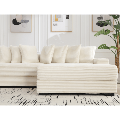 Bellemave® Oversized Two - Piece L Shaped Corduroy Sofa with Armrests and 8 Throw Pillows - Bellemave