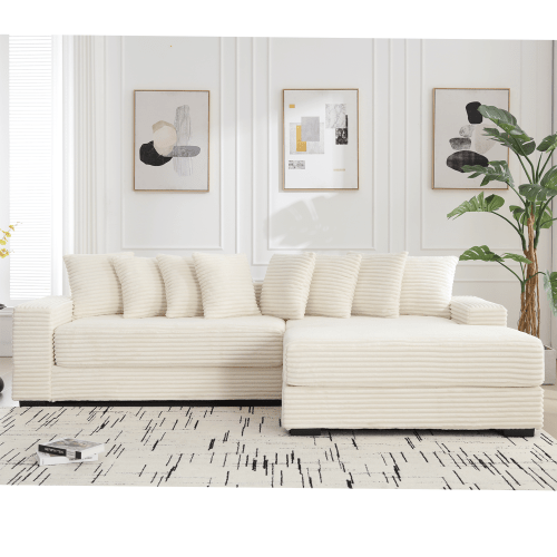 Bellemave® Oversized Two - Piece L Shaped Corduroy Sofa with Armrests and 8 Throw Pillows - Bellemave