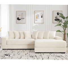Bellemave® Oversized Two - Piece L Shaped Corduroy Sofa with Armrests and 8 Throw Pillows - Bellemave