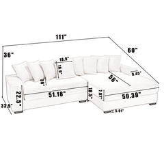 Bellemave® Oversized Two - Piece L Shaped Corduroy Sofa with Armrests and 8 Throw Pillows - Bellemave