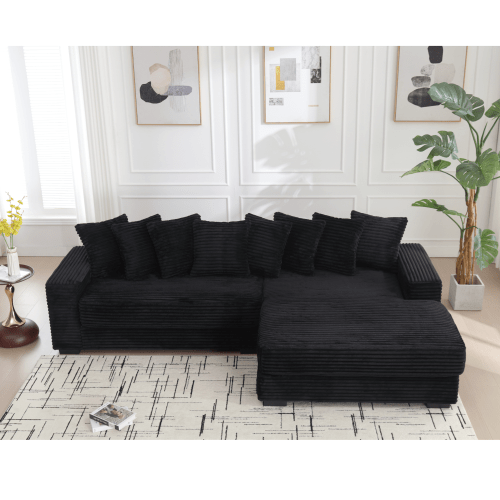 Bellemave® Oversized Two - Piece L Shaped Corduroy Sofa with Armrests and 8 Throw Pillows - Bellemave