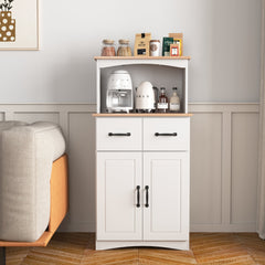 Bellemave® Pantry Cabinet with Framed Glass Doors and Drawer, Wooden,White - Bellemave