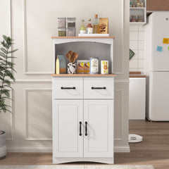 Bellemave® Pantry Cabinet with Framed Glass Doors and Drawer, Wooden,White - Bellemave