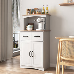 Bellemave® Pantry Cabinet with Framed Glass Doors and Drawer, Wooden,White - Bellemave