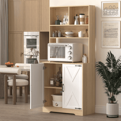 Bellemave® Pantry Cabinet with Framed Glass Doors and Drawer, Wooden,White - Bellemave