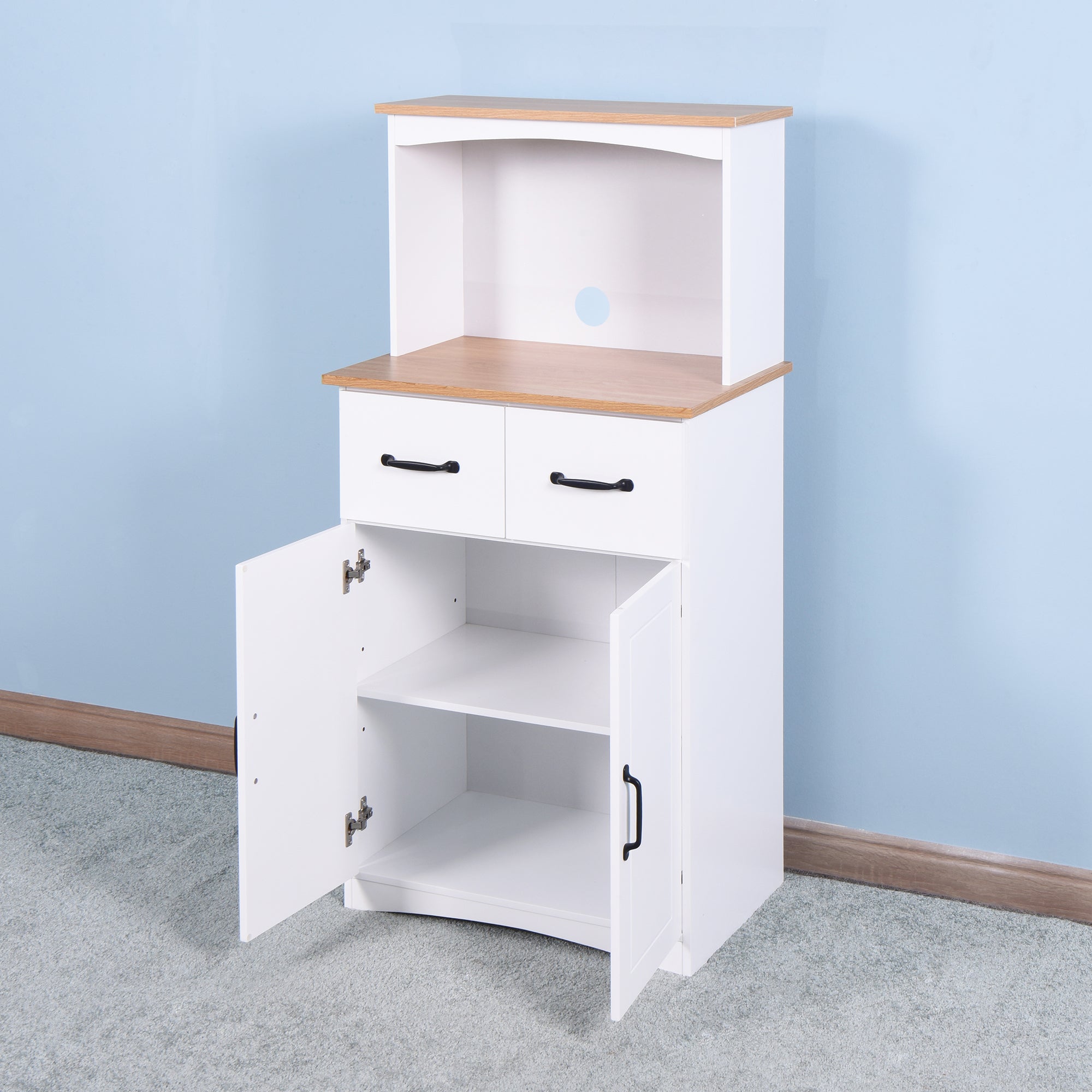 Bellemave® Pantry Cabinet with Framed Glass Doors and Drawer, Wooden,White - Bellemave