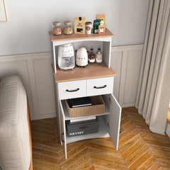 Bellemave® Pantry Cabinet with Framed Glass Doors and Drawer, Wooden,White - Bellemave