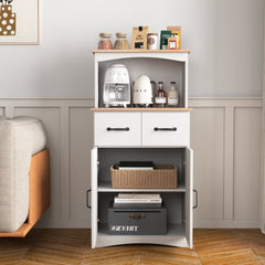 Bellemave® Pantry Cabinet with Framed Glass Doors and Drawer, Wooden,White - Bellemave