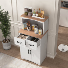 Bellemave® Pantry Cabinet with Framed Glass Doors and Drawer, Wooden,White - Bellemave