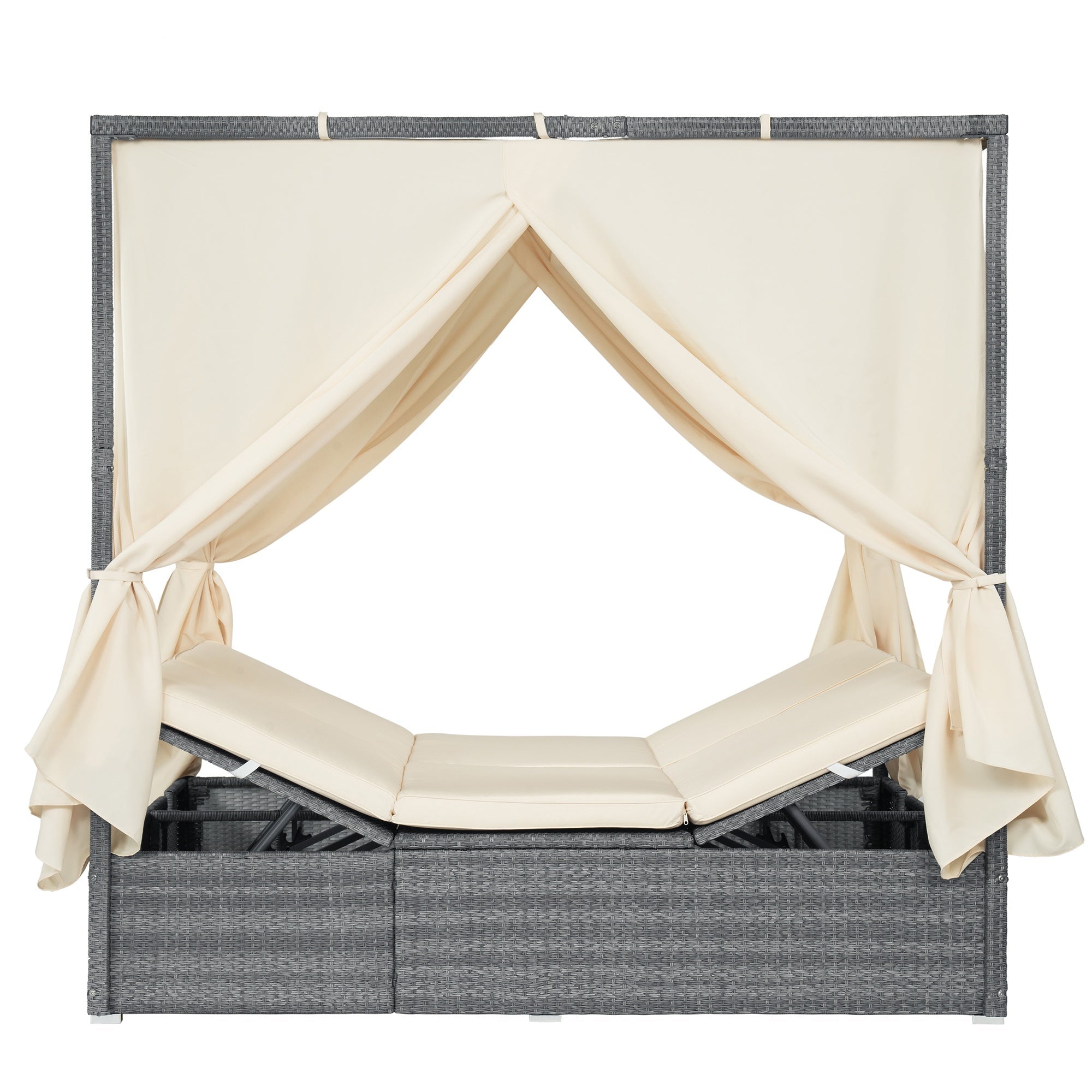 Bellemave® Patio Chaise Lounge,PE Rattan Outdoor Patio Wicker Adjustable Outdoor Sun Bed with Four - sided Canopy & Comfortable Cushion – Versatile Use for Patio, Garden, and Poolside - Bellemave