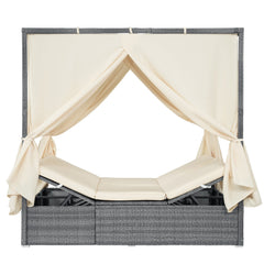Bellemave® Patio Chaise Lounge,PE Rattan Outdoor Patio Wicker Adjustable Outdoor Sun Bed with Four - sided Canopy & Comfortable Cushion – Versatile Use for Patio, Garden, and Poolside - Bellemave