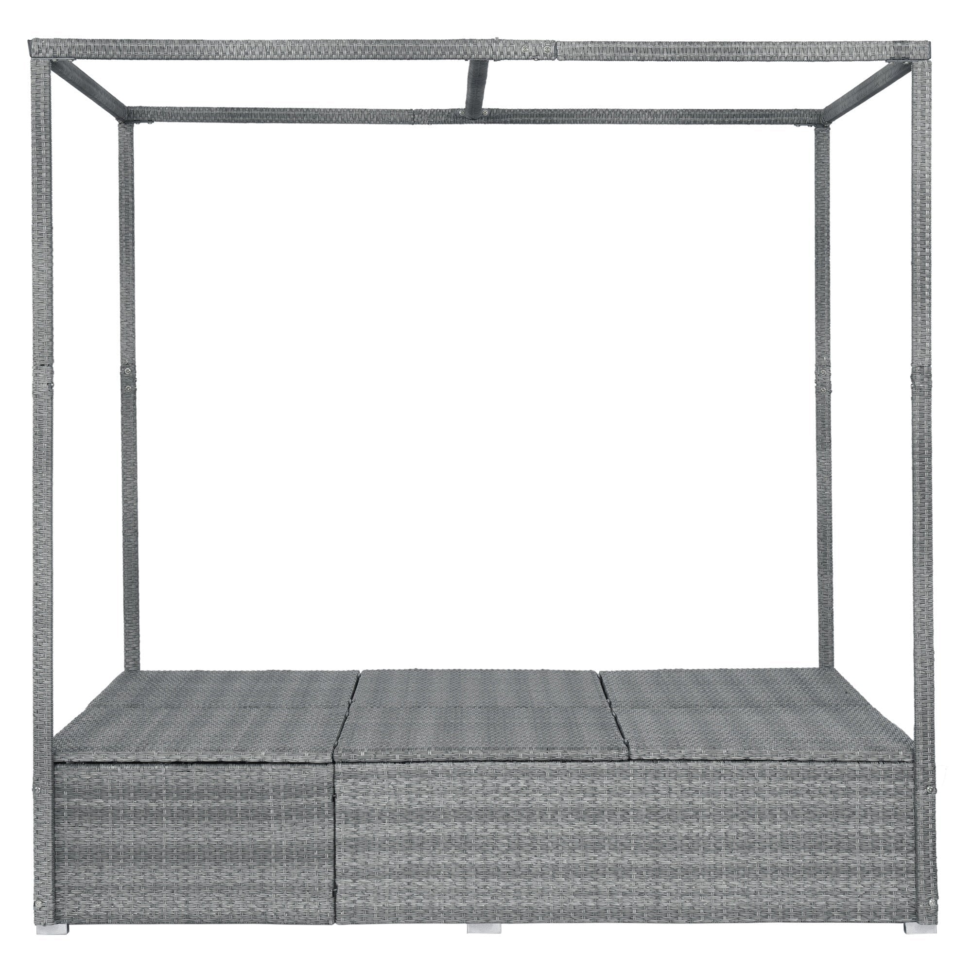 Bellemave® Patio Chaise Lounge,PE Rattan Outdoor Patio Wicker Adjustable Outdoor Sun Bed with Four - sided Canopy & Comfortable Cushion – Versatile Use for Patio, Garden, and Poolside - Bellemave
