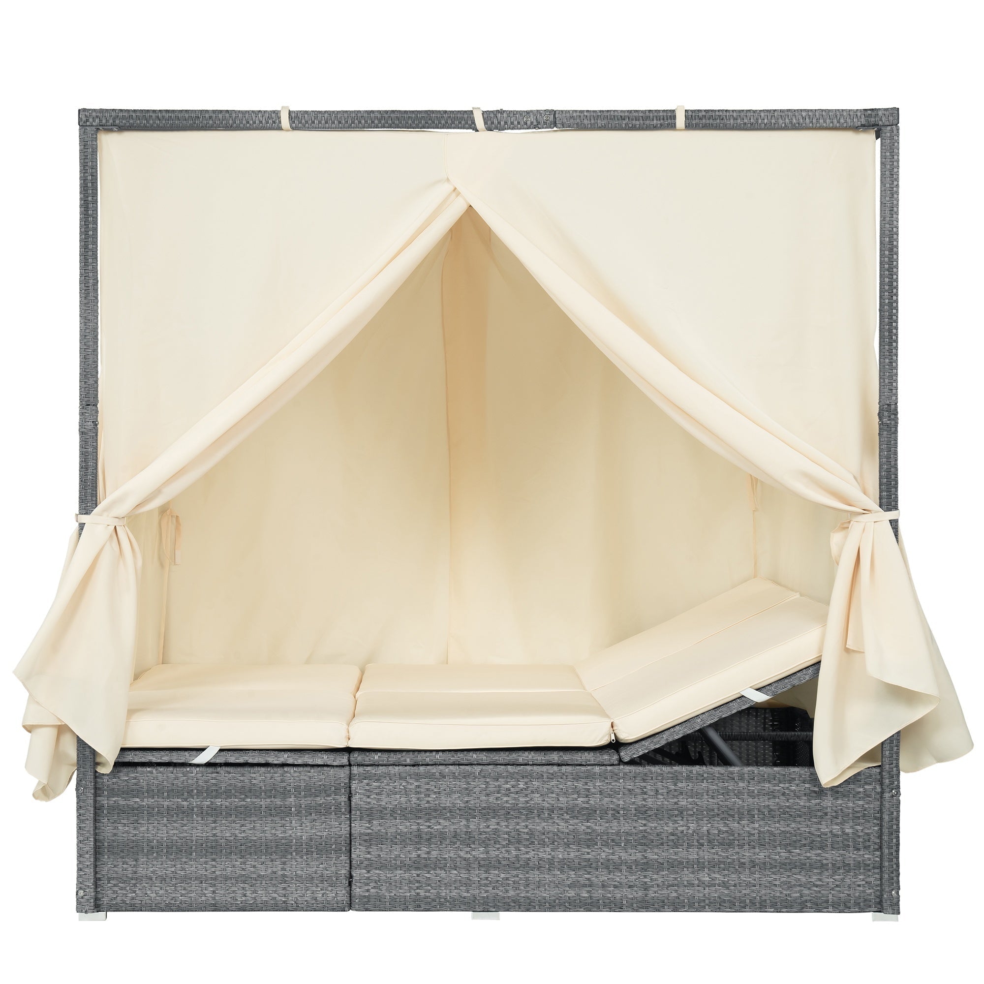 Bellemave® Patio Chaise Lounge,PE Rattan Outdoor Patio Wicker Adjustable Outdoor Sun Bed with Four - sided Canopy & Comfortable Cushion – Versatile Use for Patio, Garden, and Poolside - Bellemave