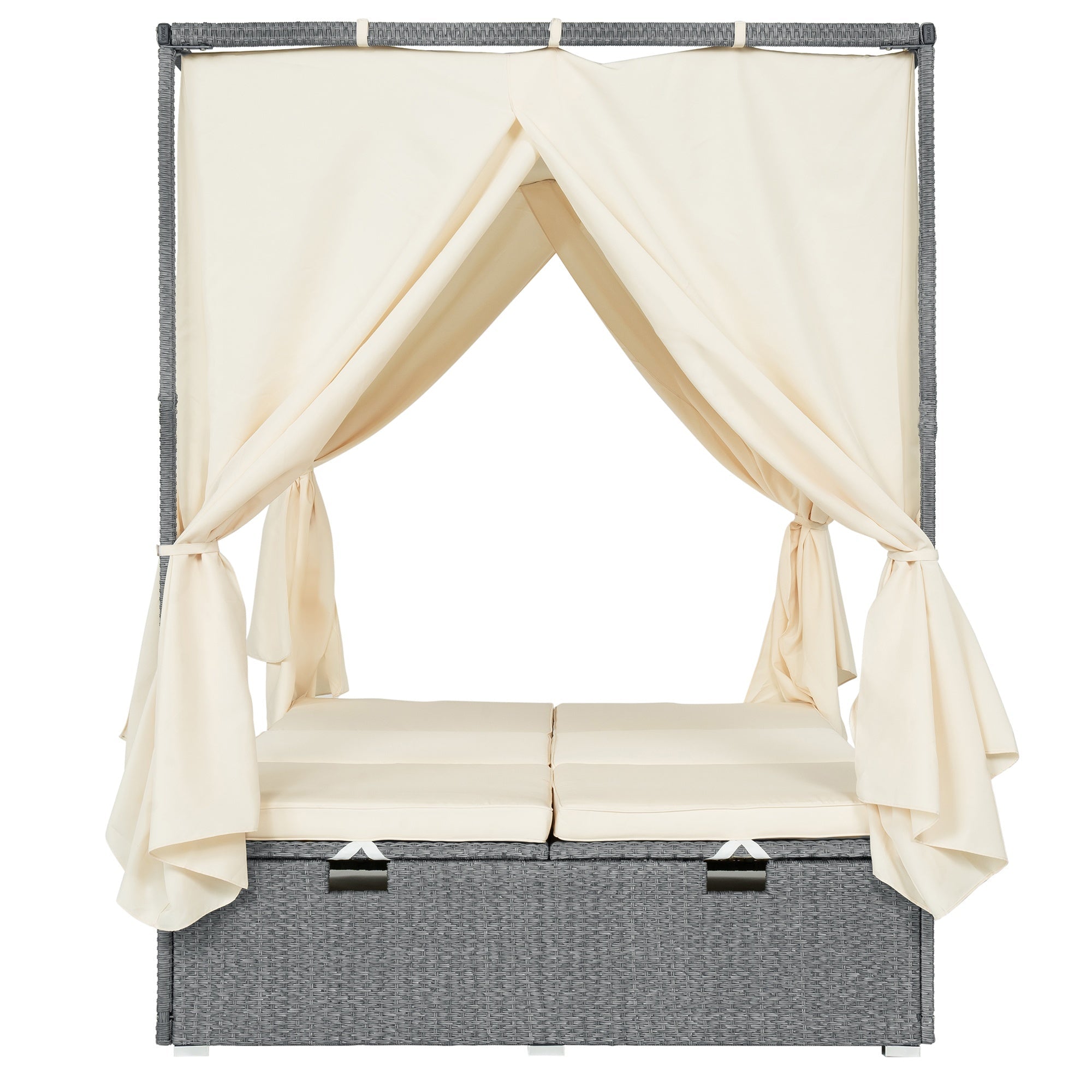 Bellemave® Patio Chaise Lounge,PE Rattan Outdoor Patio Wicker Adjustable Outdoor Sun Bed with Four - sided Canopy & Comfortable Cushion – Versatile Use for Patio, Garden, and Poolside - Bellemave