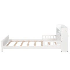 Bellemave® Pine Wood Bed with Bookcase Headboard ,LED Motion Sensor Light and Guardrails - Bellemave