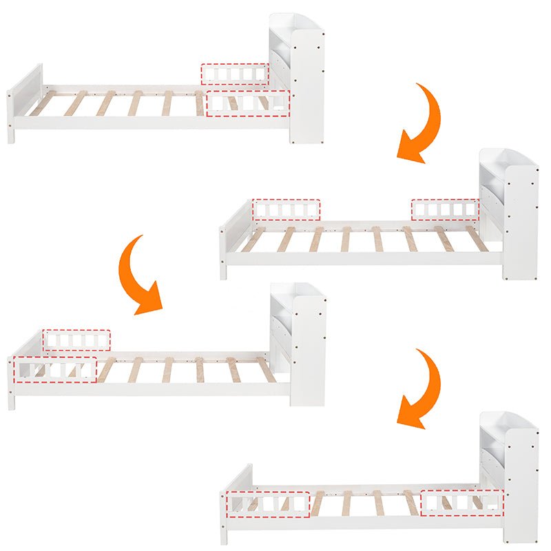 Bellemave® Pine Wood Bed with Bookcase Headboard ,LED Motion Sensor Light and Guardrails - Bellemave