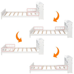 Bellemave® Pine Wood Bed with Bookcase Headboard ,LED Motion Sensor Light and Guardrails - Bellemave