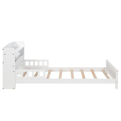 Bellemave® Pine Wood Bed with Bookcase Headboard ,LED Motion Sensor Light and Guardrails - Bellemave