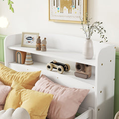 Bellemave® Pine Wood Bed with Bookcase Headboard ,LED Motion Sensor Light and Guardrails - Bellemave