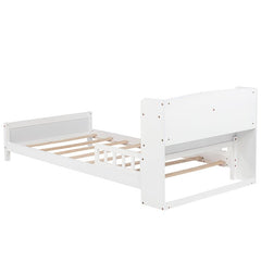 Bellemave® Pine Wood Bed with Bookcase Headboard ,LED Motion Sensor Light and Guardrails - Bellemave