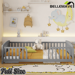 Bellemave® Pine Wood Floor Bed with Fence Guardrails & Central Entrance - Bellemave