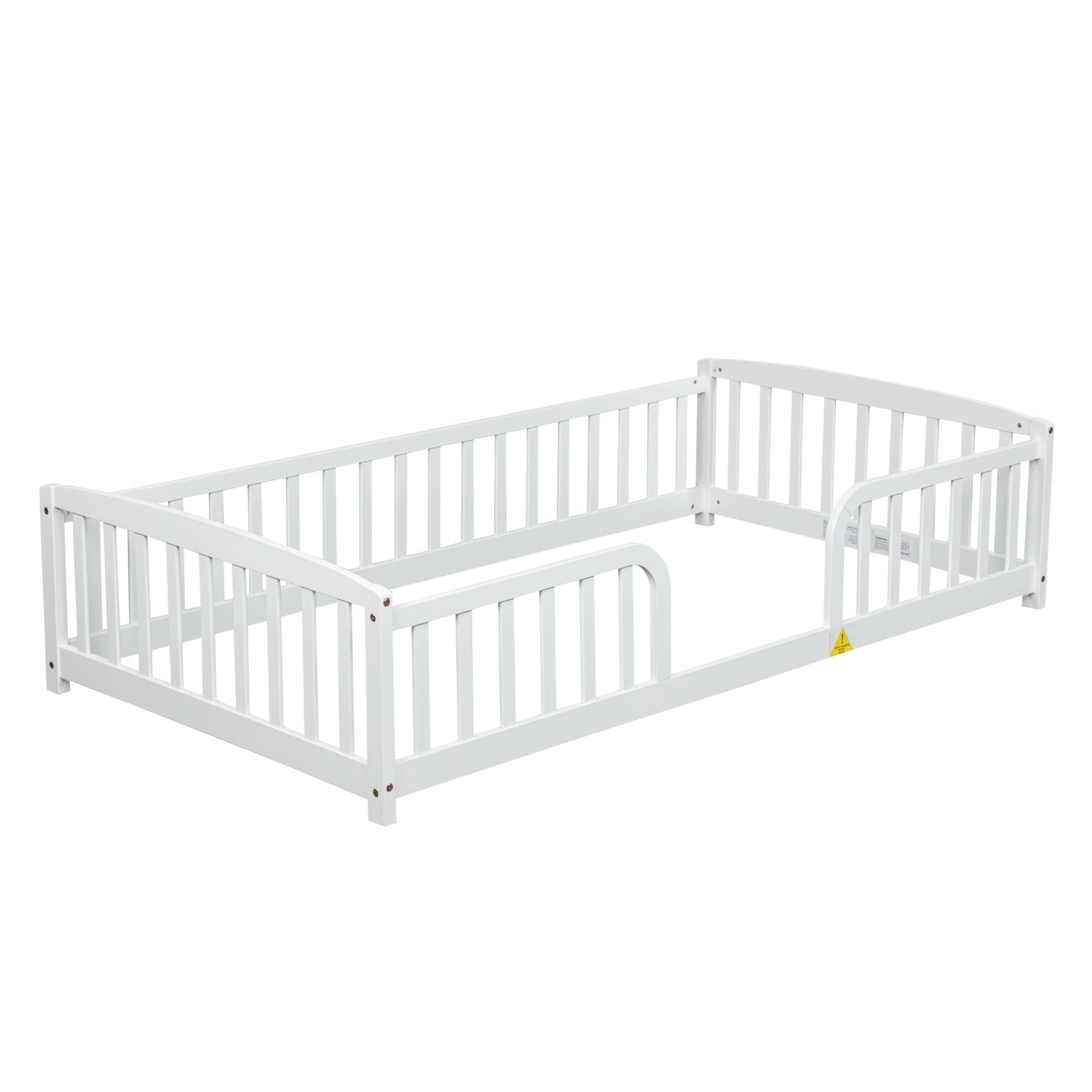 Bellemave® Pine Wood Floor Bed with Fence Guardrails & Central Entrance - Bellemave