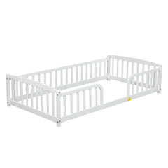 Bellemave® Pine Wood Floor Bed with Fence Guardrails & Central Entrance - Bellemave