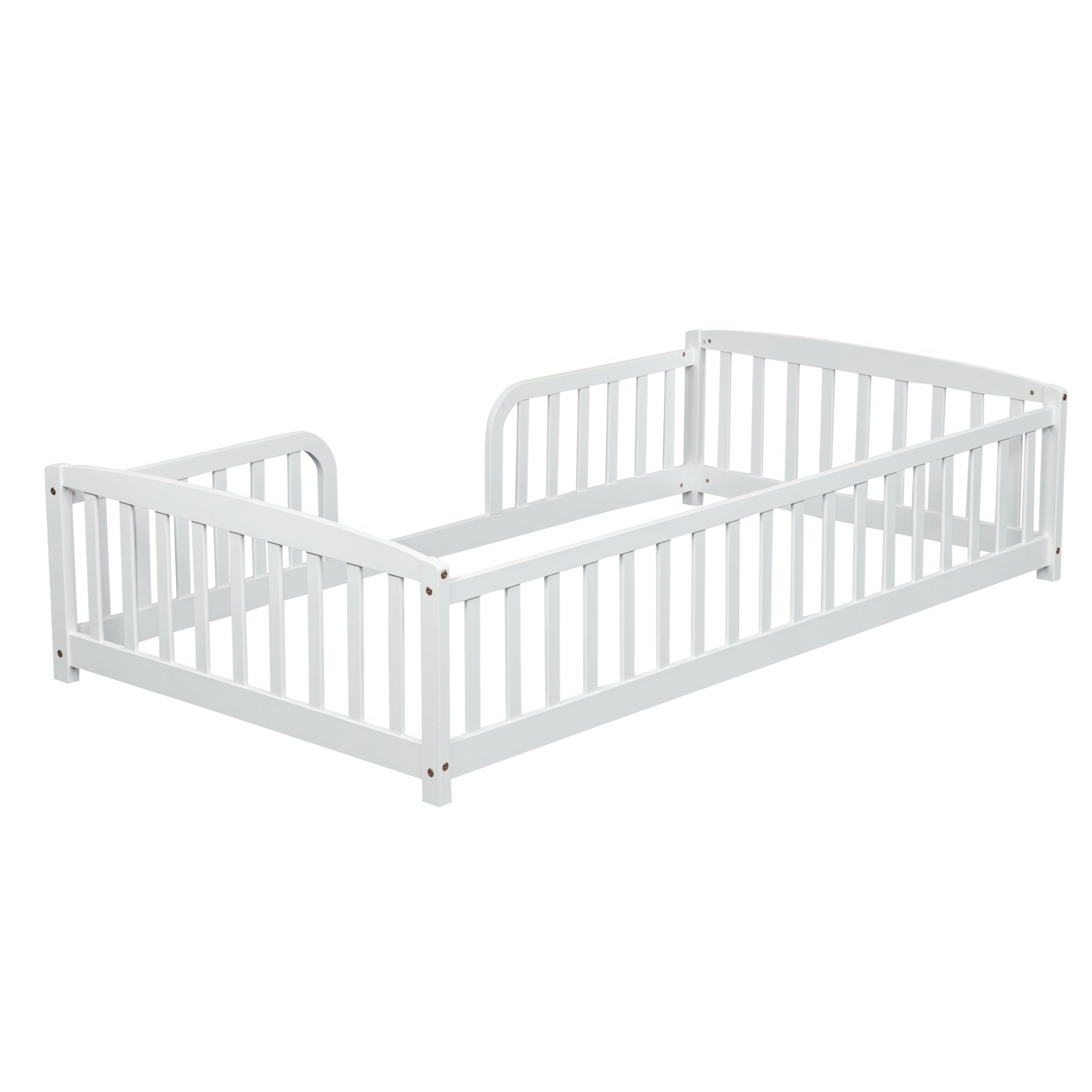 Bellemave® Pine Wood Floor Bed with Fence Guardrails & Central Entrance - Bellemave