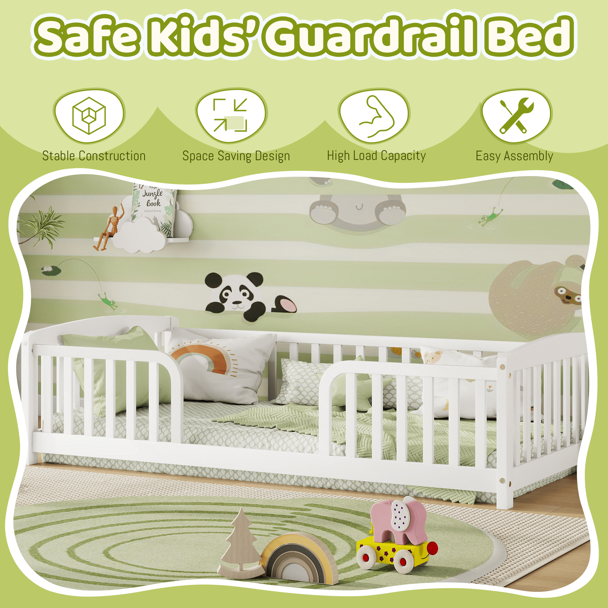 Bellemave® Pine Wood Floor Bed with Fence Guardrails & Central Entrance - Bellemave