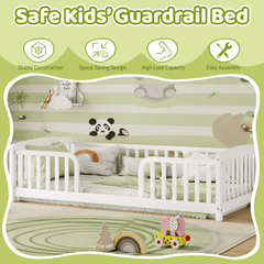 Bellemave® Pine Wood Floor Bed with Fence Guardrails & Central Entrance - Bellemave