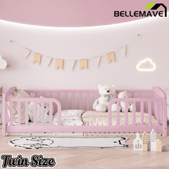 Bellemave® Pine Wood Floor Bed with Fence Guardrails & Central Entrance - Bellemave