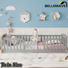 Bellemave® Pine Wood Floor Bed with Fence Guardrails & Central Entrance - Bellemave