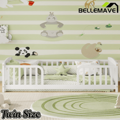 Bellemave® Pine Wood Floor Bed with Fence Guardrails & Central Entrance - Bellemave