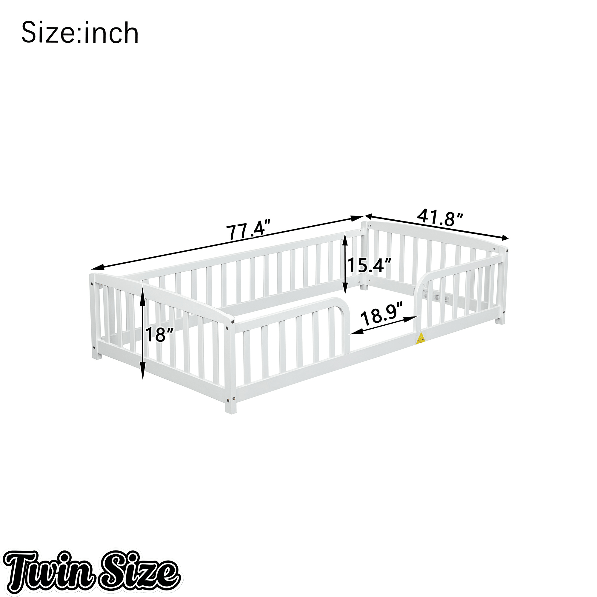 Bellemave® Pine Wood Floor Bed with Fence Guardrails & Central Entrance - Bellemave