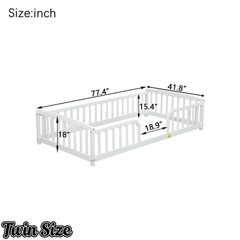 Bellemave® Pine Wood Floor Bed with Fence Guardrails & Central Entrance - Bellemave