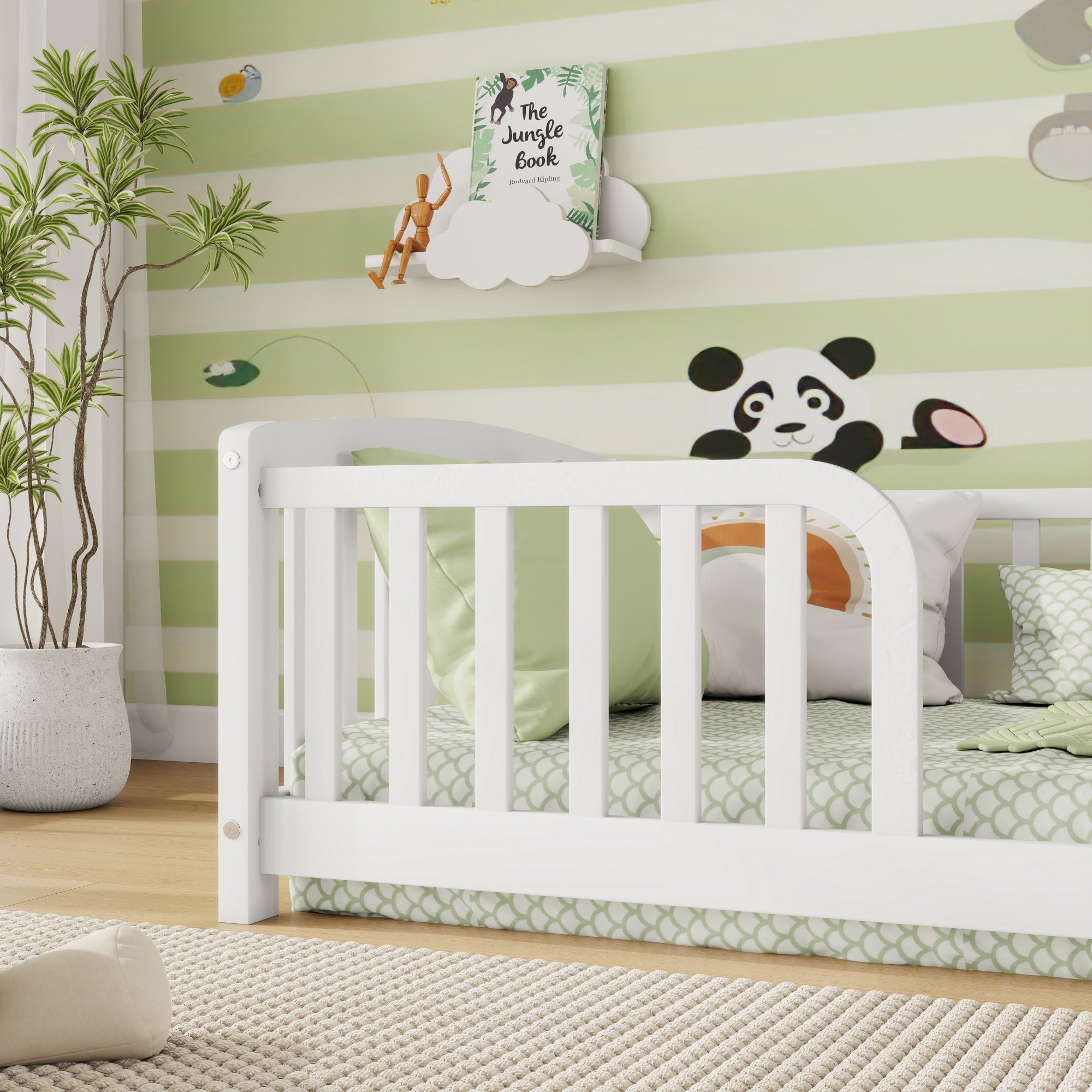 Bellemave® Pine Wood Floor Bed with Fence Guardrails & Central Entrance - Bellemave